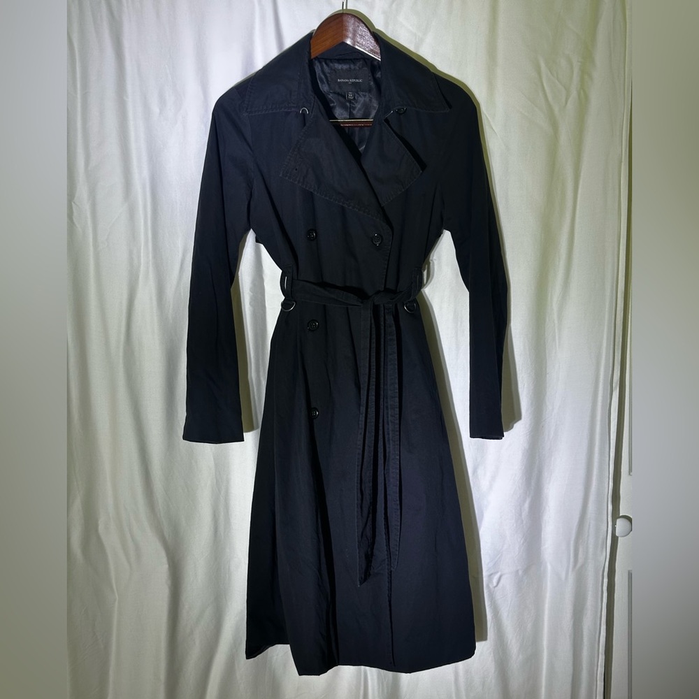 Banana Republic Black Long Sleeve Trench Jacket with Waist Tie